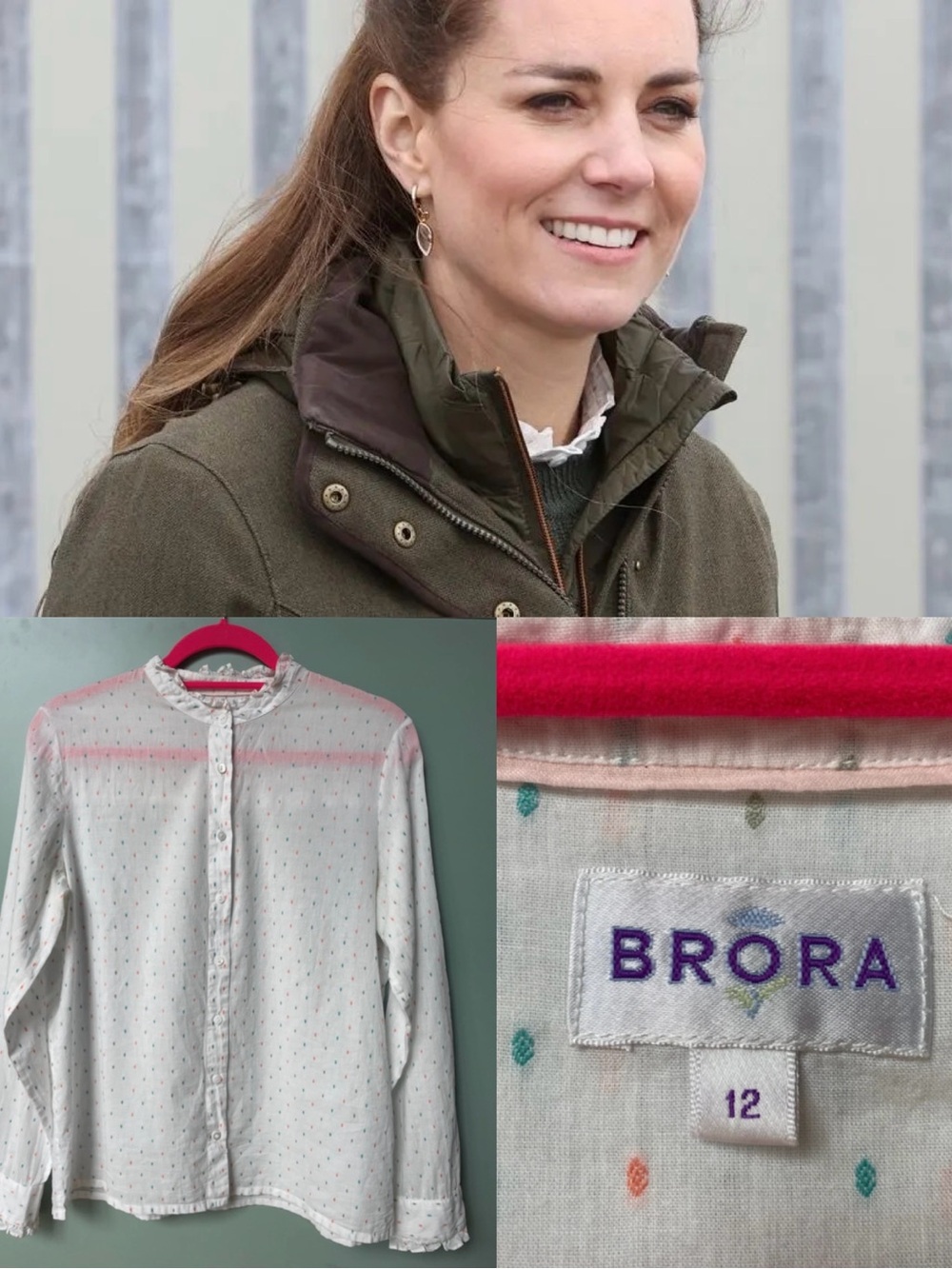 Brora Dobby Cotton Blouse - ASO Kate Middleton Royal - UK12/US8 - Rare
